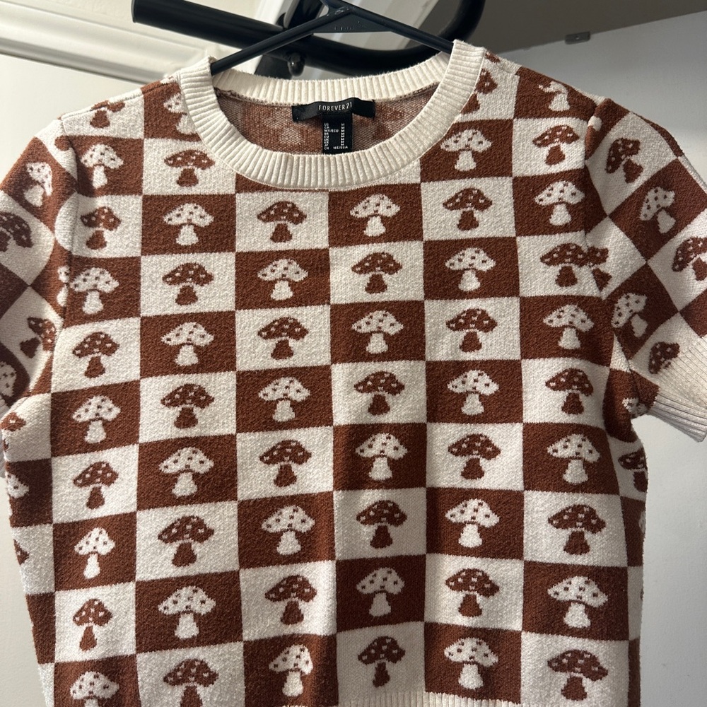 Brown and Cream Mushroom Crop sweater